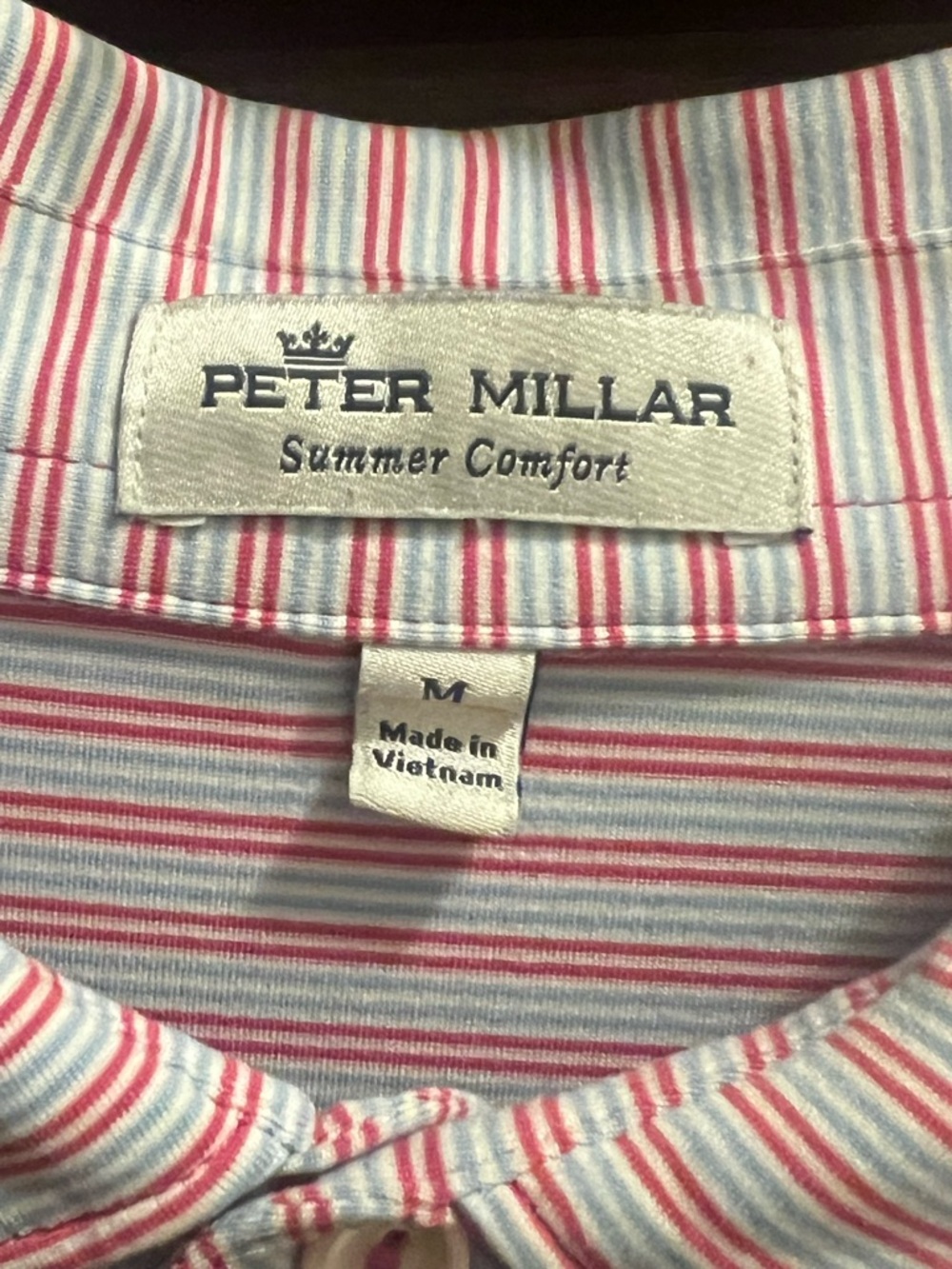 Peter Millar Pink and Light Blue Striped Polo from the Golf Club.